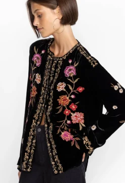 New Johnny Was Quinn Velvet Mandarin Shirt Black