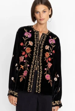 New Johnny Was Quinn Velvet Mandarin Shirt Black