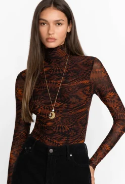 Johnny Was Rebecca Mesh Mock Neck Long Sleeve Tee Multi