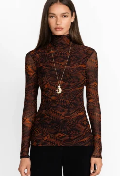 Johnny Was Rebecca Mesh Mock Neck Long Sleeve Tee Multi