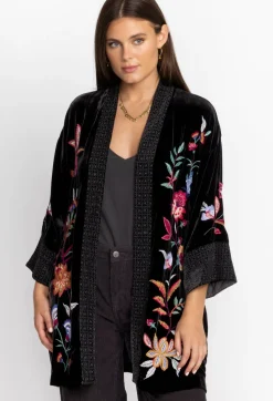 Johnny Was Sandra Wide Cuff Velvet Kimono Black