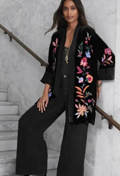 Johnny Was Sandra Wide Cuff Velvet Kimono Black
