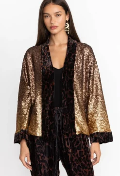 Johnny Was Sequin Plaza Kimono Gold