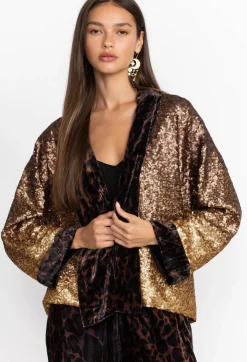 Johnny Was Sequin Plaza Kimono Gold