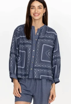 New Johnny Was Shirred Yoke Blouse Patched Ikat