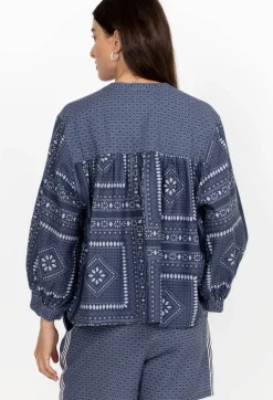 New Johnny Was Shirred Yoke Blouse Patched Ikat