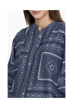 New Johnny Was Shirred Yoke Blouse Patched Ikat