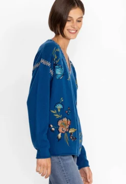Best Johnny Was Sidona Cashmere Whipstitch Sweater Blue