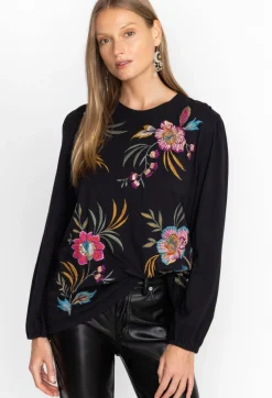 Johnny Was Sidonia Bishop Sleeve Sequin Tee Black