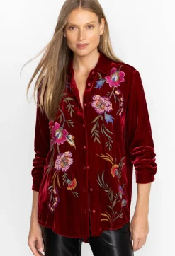 Hot Johnny Was Sidonia Velvet Oversized Pleat Shirt Rich Red