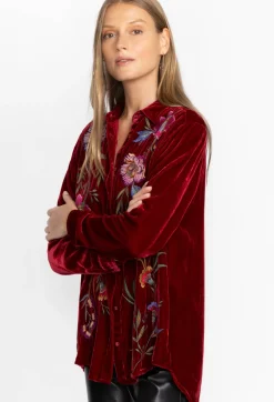 Hot Johnny Was Sidonia Velvet Oversized Pleat Shirt Rich Red
