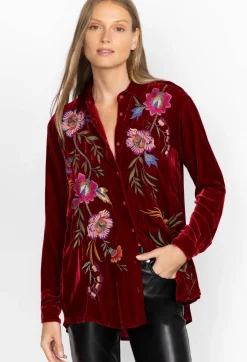 Hot Johnny Was Sidonia Velvet Oversized Pleat Shirt Rich Red