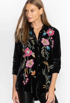 Discount Johnny Was Sidonia Velvet Oversized Pleat Shirt Black
