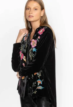 Discount Johnny Was Sidonia Velvet Oversized Pleat Shirt Black