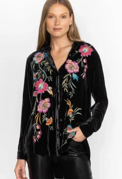 Discount Johnny Was Sidonia Velvet Oversized Pleat Shirt Black