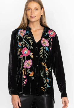 Discount Johnny Was Sidonia Velvet Oversized Pleat Shirt Black