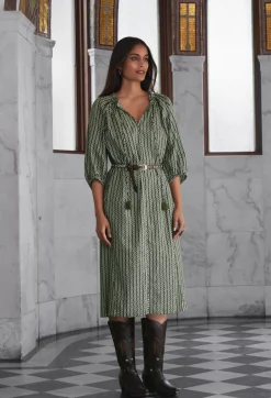 Hot Johnny Was Split Ruffle Neck Midi Multi