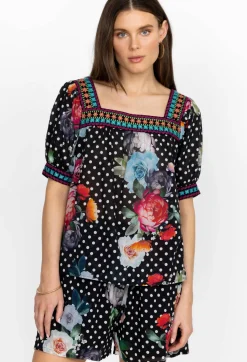 Outlet Johnny Was Square Neck Park Blouse Polkalona