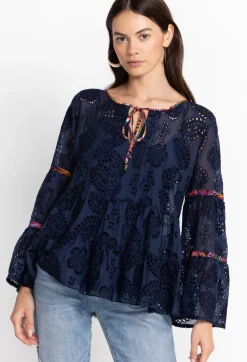 Outlet Johnny Was Tamera Eyelet Blouse Sapphire Blue