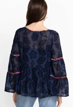 Outlet Johnny Was Tamera Eyelet Blouse Sapphire Blue