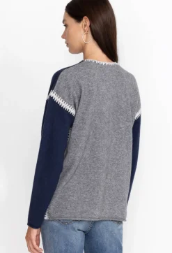 Outlet Johnny Was The Whipstitch V Neck Pullover - Color Block Navy