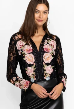 Johnny Was Veronne Lace Blouse (Slip) Black