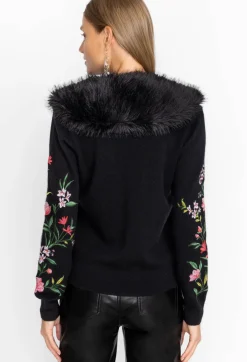 Discount Johnny Was Vista Faux Fur Collar Cardigan Black