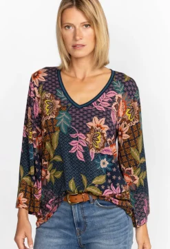 New Johnny Was V-Neck Kimono Sleeve Tee Delfino
