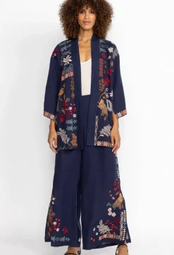 New Johnny Was Zuzu High Slit Linen Pant Ink