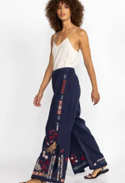 New Johnny Was Zuzu High Slit Linen Pant Ink