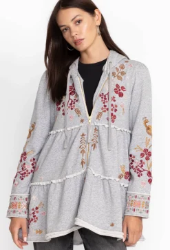 Johnny Was Zuzu Tiered Hoodie Light Heather